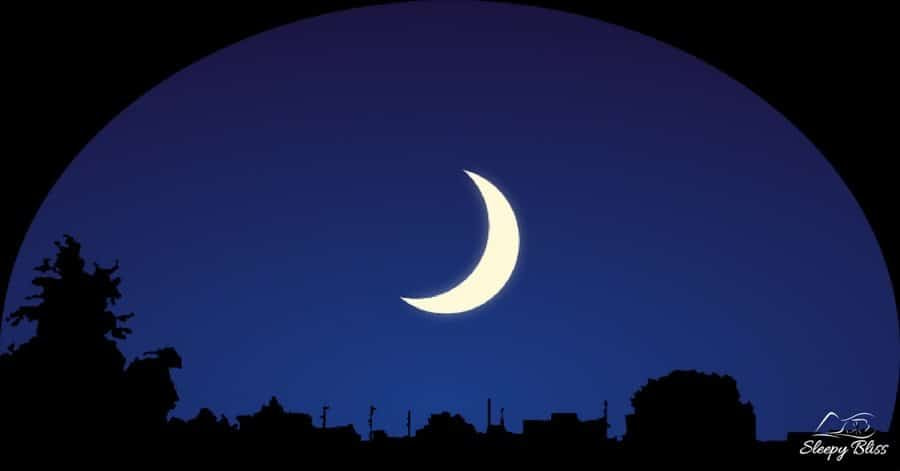 Night cityscape with a crescent shaped moon Night cityscape with a crescent shaped moon